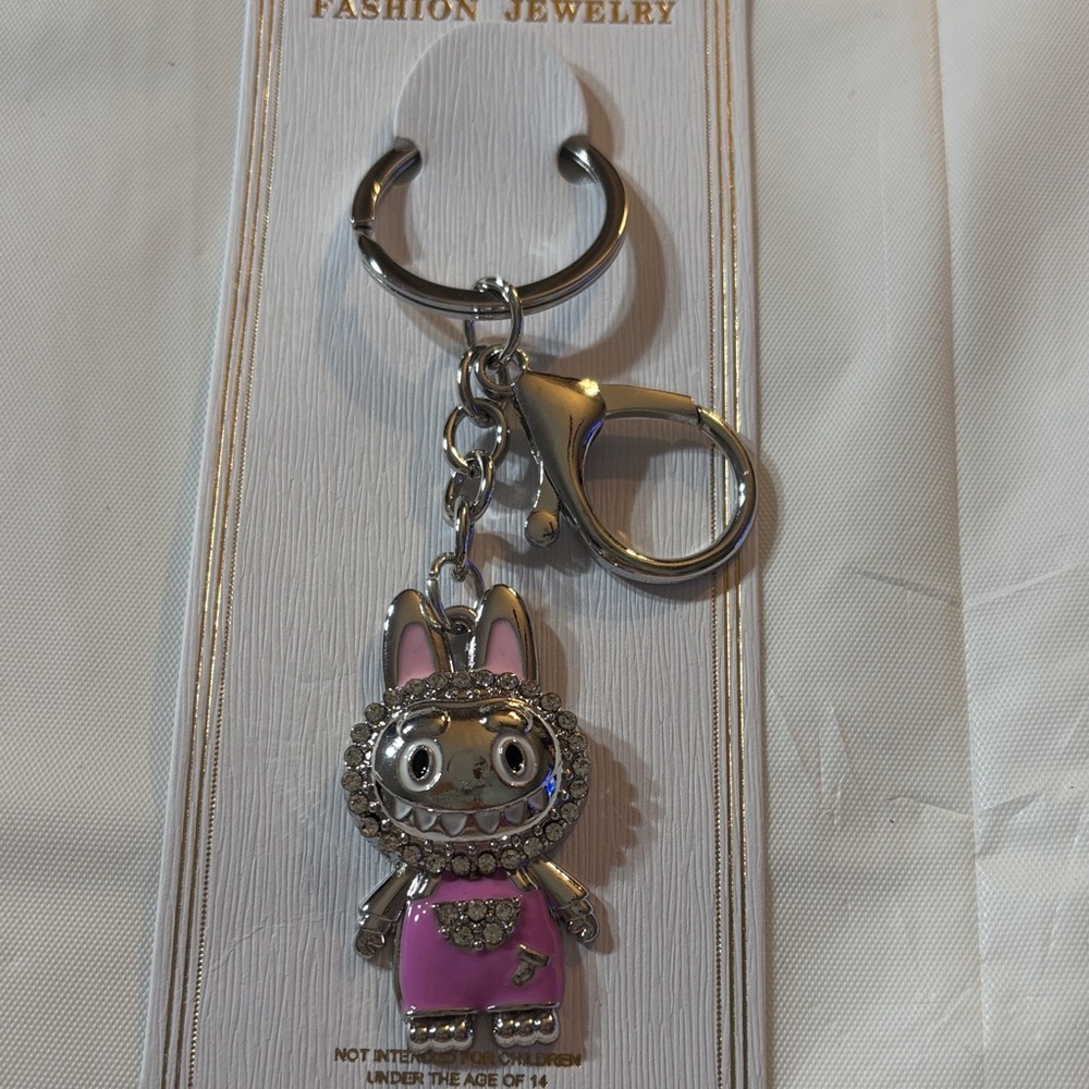 Labubu Pink and Silver Keychain/Bag Charm
